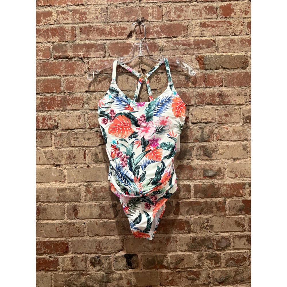 Jantzen Tropical Floral Twist‎ Front One Piece Swimsuit Multi 12